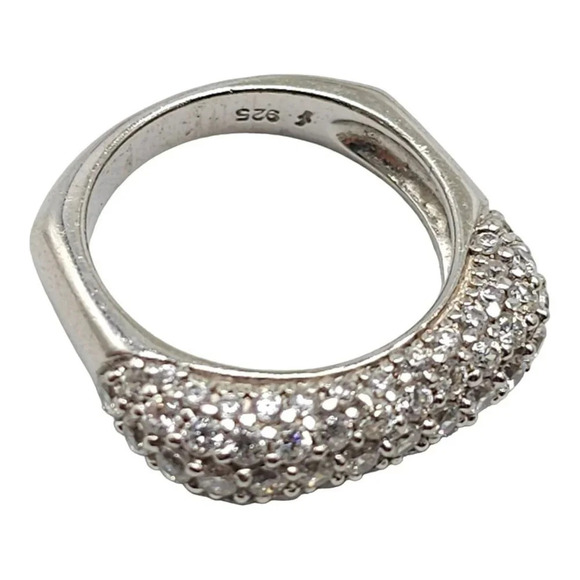 925 Sterling Silver Pave Cubic Zirconia Band Square Shape Ring 6 - Picture 4 of 6